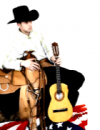 Photo of man wearing cowboy hat sitting and holding a guitar