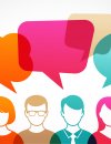 Graphic of four people with different color outlines and dialogue boxes over their heads