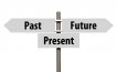 Sign with Past, Future, Present markers pointing in different directions