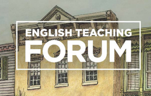 Exterior of a row of buildings in the background with the title "English Teaching Forum" in a box in the foreground